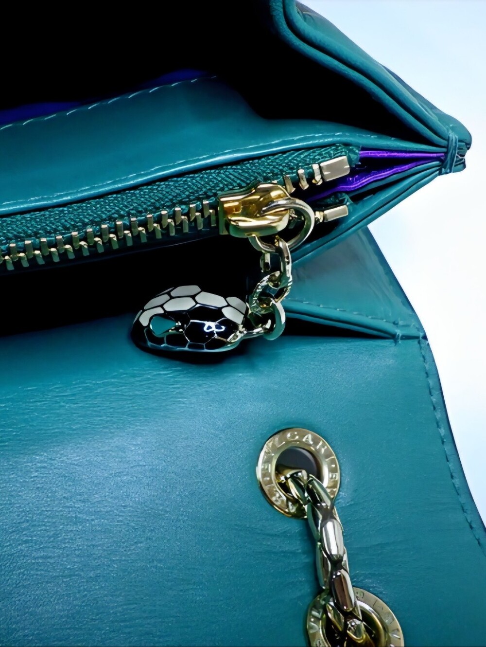 Bvlgari Serpenti Large Crossbody Bag Green Leather Shoulder Chain Snake Purse - Picture 7 of 9
